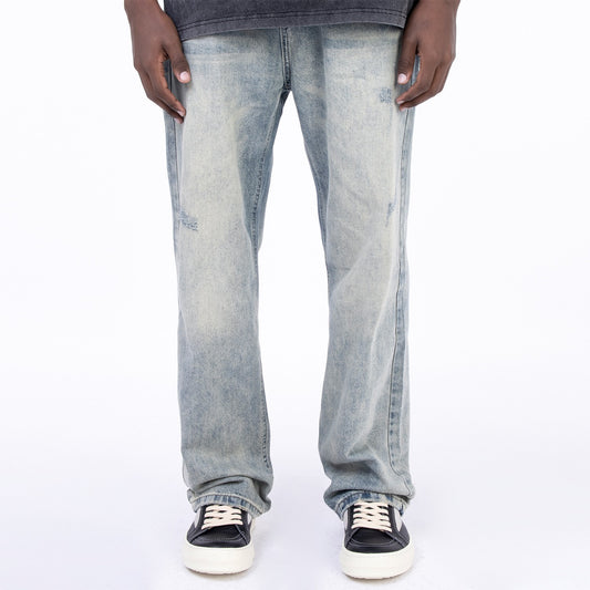 MT99 trendy brand American retro light blue jeans high street hiphop all-match straight trousers for men and women