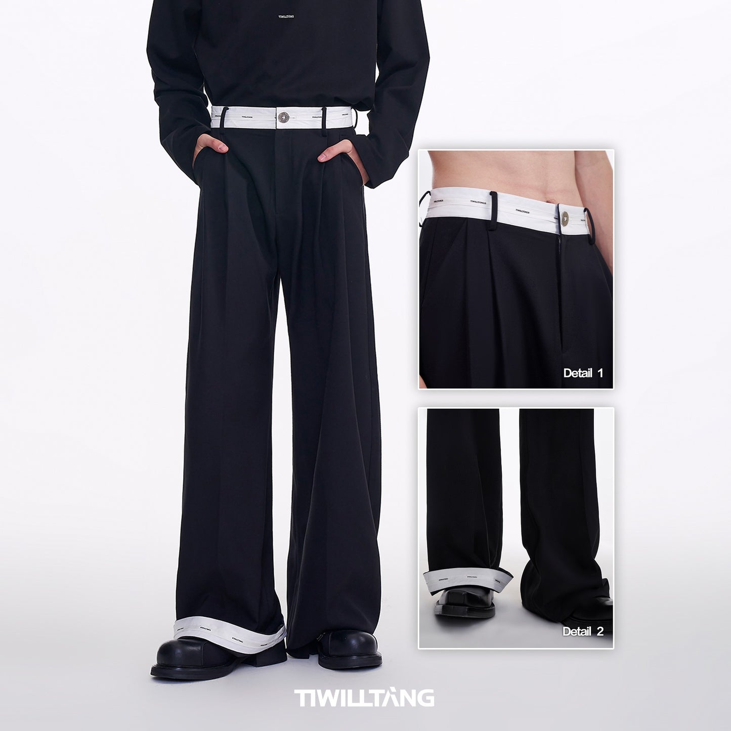 TIWILLTANG Qishilu &quot;Empty Room, White&quot; new style splicing adjustable straight adjustable waist trousers