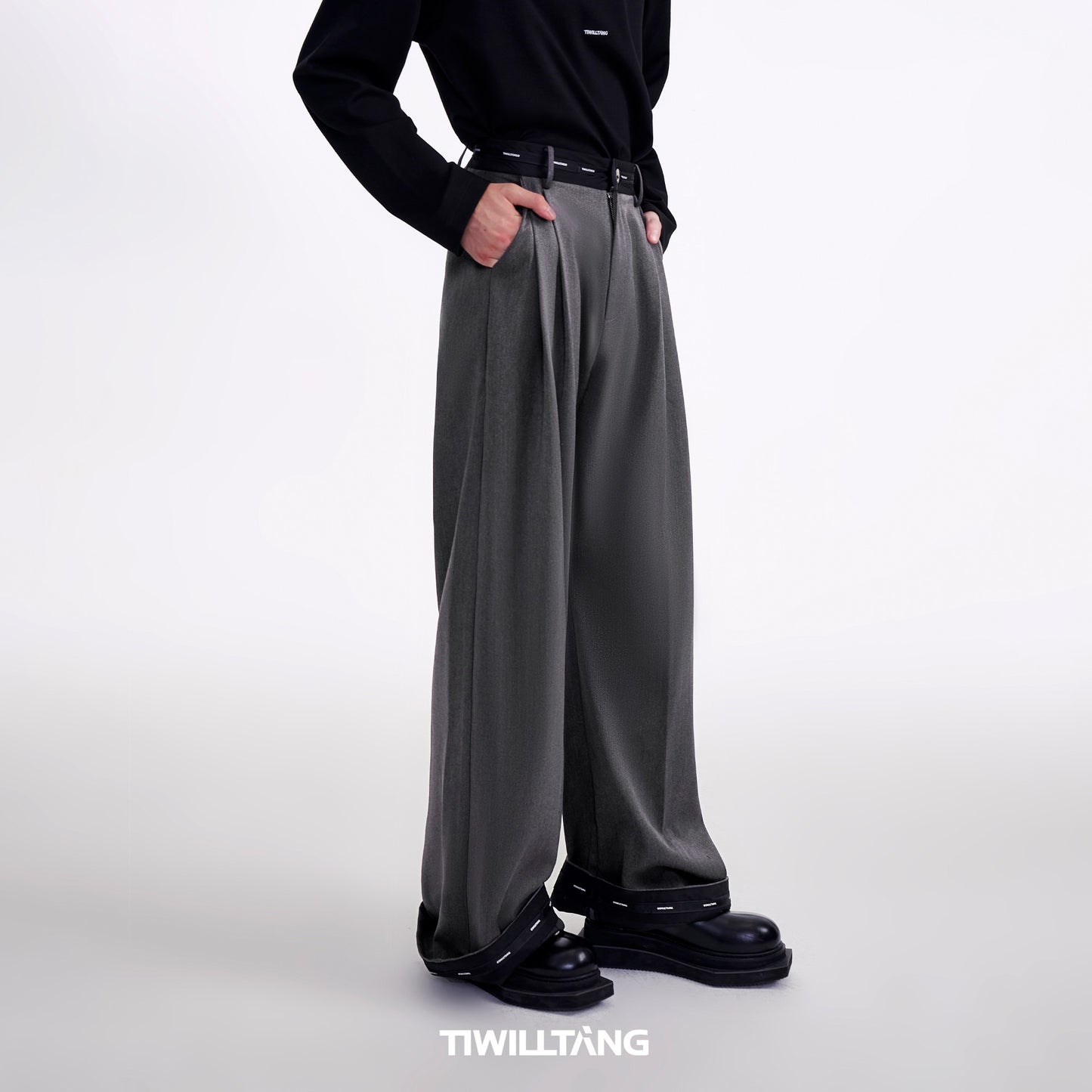 TIWILLTANG Qishilu &quot;Empty Room, White&quot; new style splicing adjustable straight adjustable waist trousers