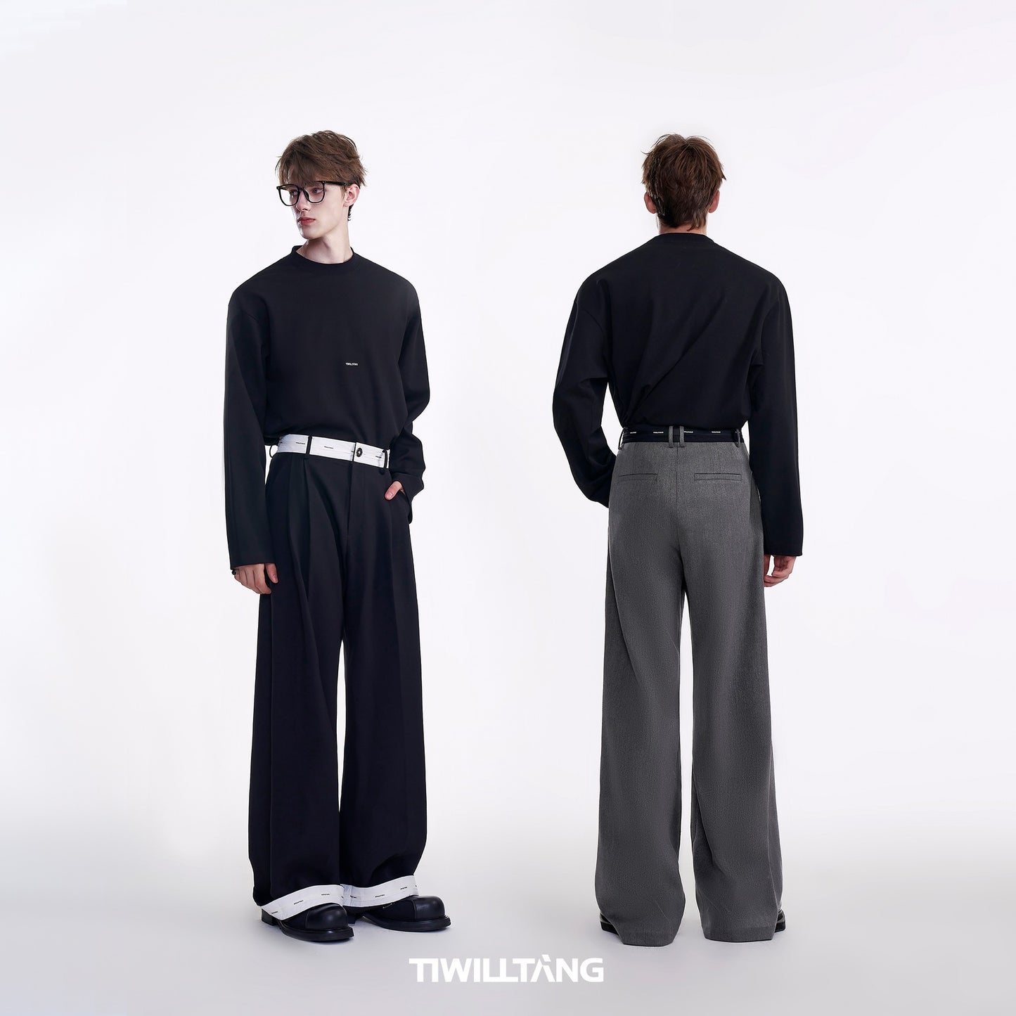 TIWILLTANG Qishilu &quot;Empty Room, White&quot; new style splicing adjustable straight adjustable waist trousers