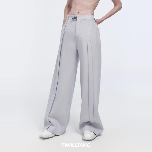 TIWILLTANG Qishilu &quot;Yin Yu Shen She&quot; craftsmanship elegant and luxurious black metal special-shaped button casual trousers