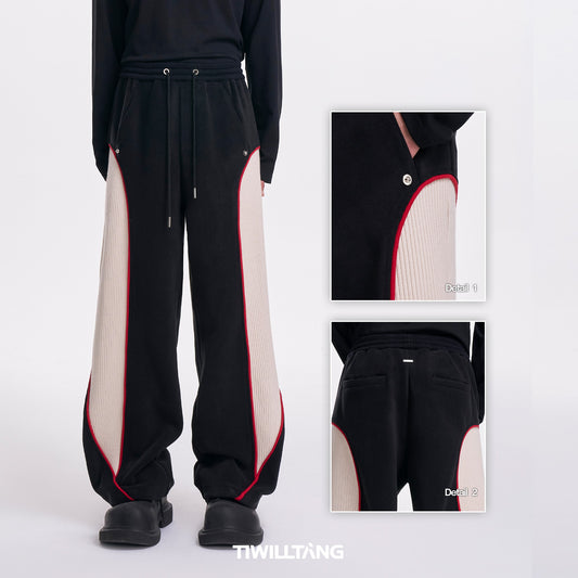 TIWILLTANG Qishilu &quot;Dock Daylight Candle&quot; heavy granular velvet contrast color stitching ribbed warm sweatpants winter