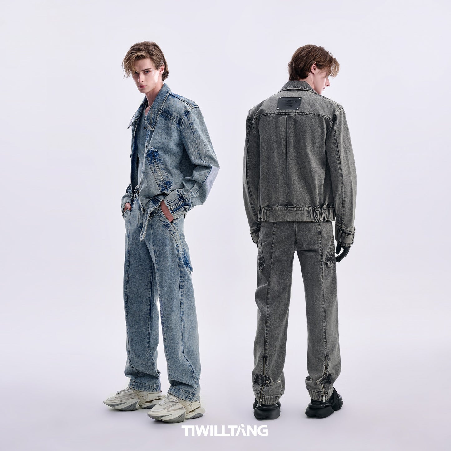 TIWILLTANG Qi Shi Lu &quot;Qin Yu Pleats&quot; Retro Washed Hem Casual Denim Straight Pants