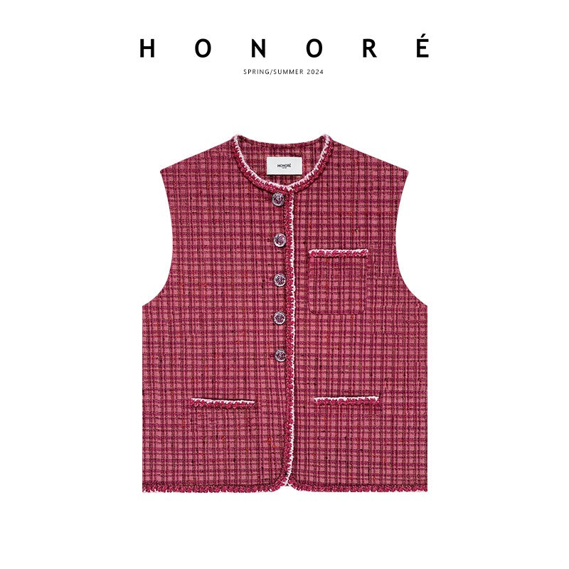 HONORE Gu Yue Collection Series Retro Fashion High-end Vest Top Loose Version Chanel Vest