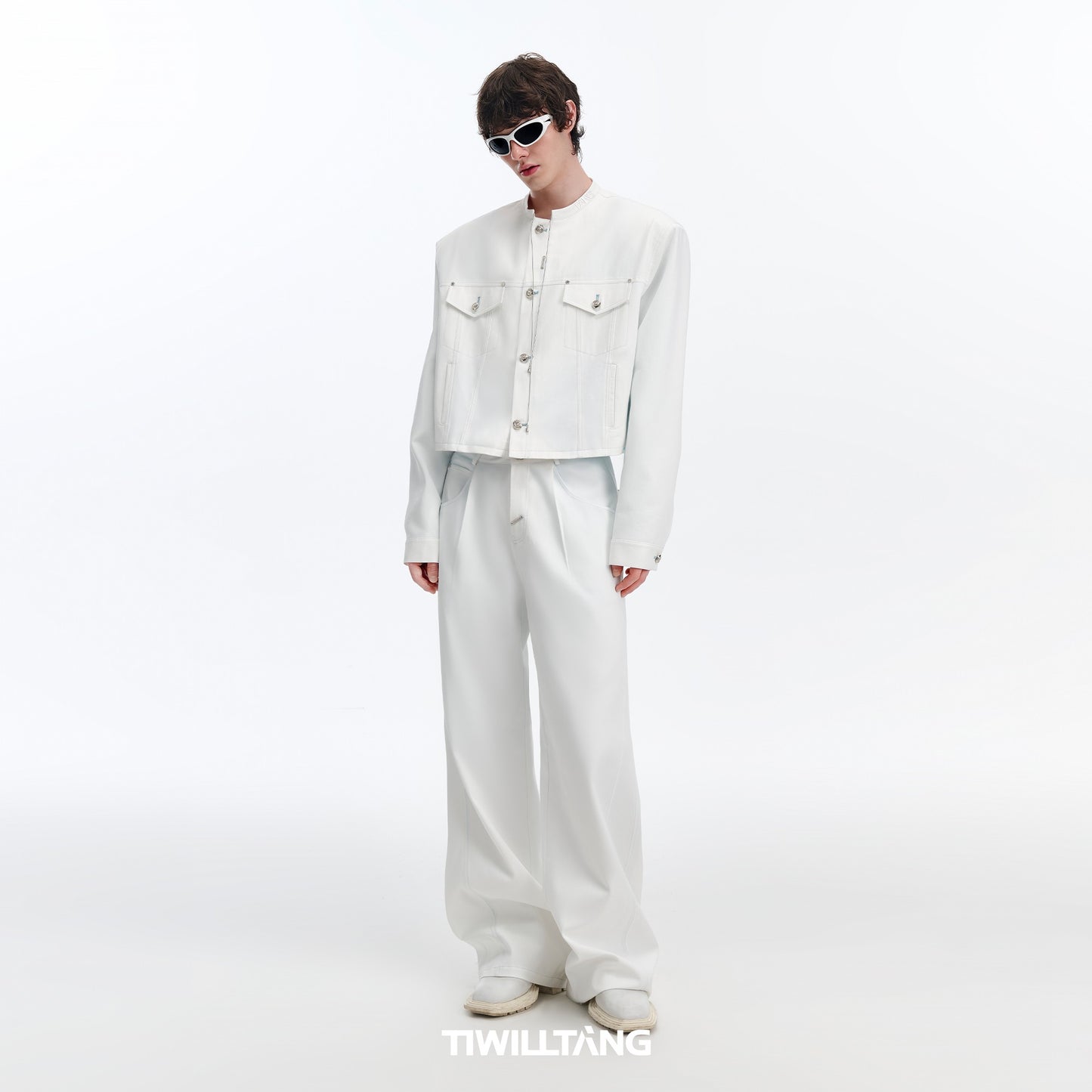 TIWILLTANG Qi Shi Lu &quot;Yi Ling Thorn&quot; contrast color line stand collar suit men's casual straight trousers