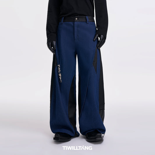 TIWILLTANG Qi Shi Lu &quot;Cutting the Wide Shadow&quot; loose denim structure split leather casual scimitar pants