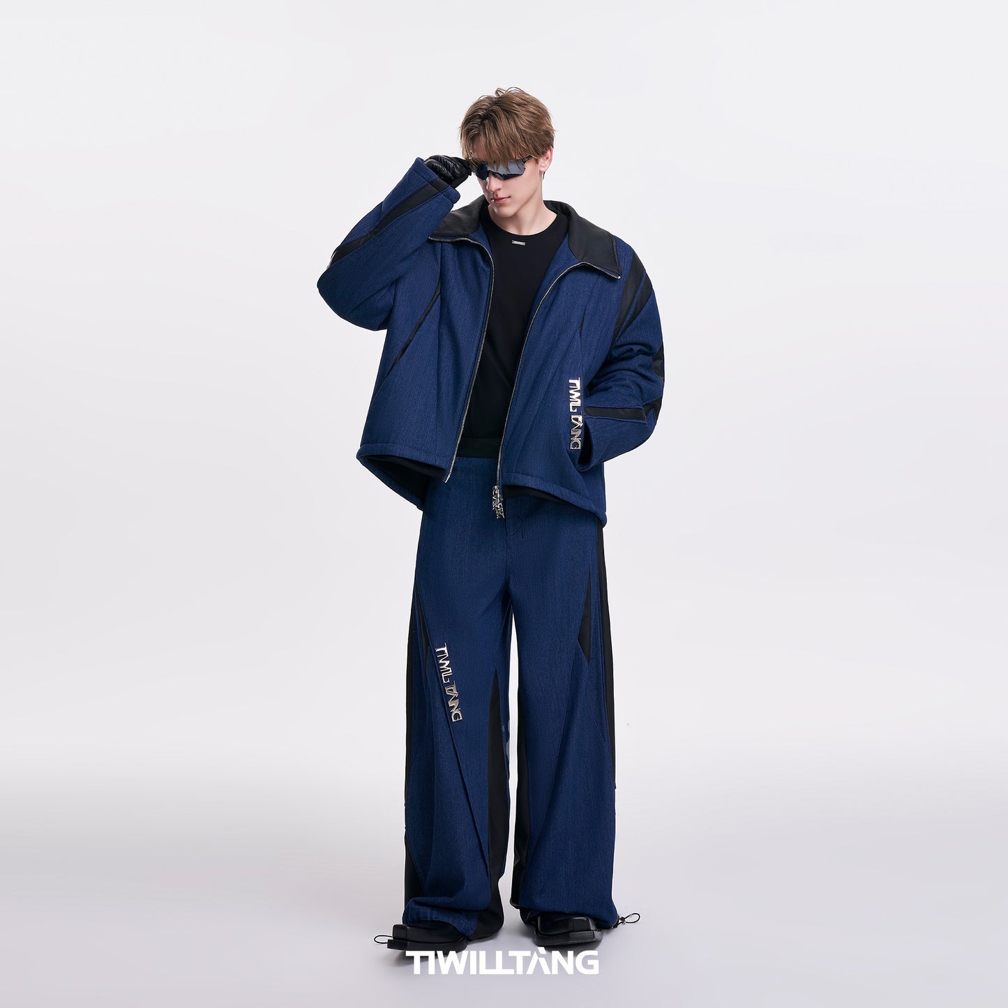 TIWILLTANG Qi Shi Lu &quot;Cutting the Wide Shadow&quot; loose denim structure split leather casual scimitar pants