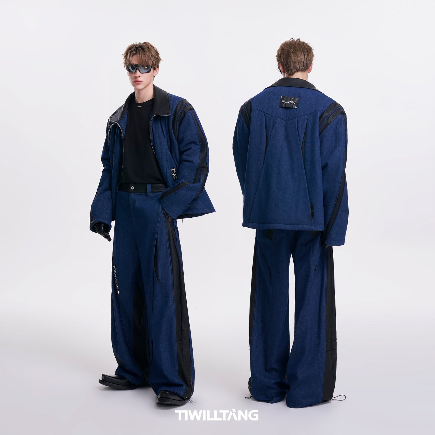 TIWILLTANG Qi Shi Lu &quot;Cutting the Wide Shadow&quot; loose denim structure split leather casual scimitar pants