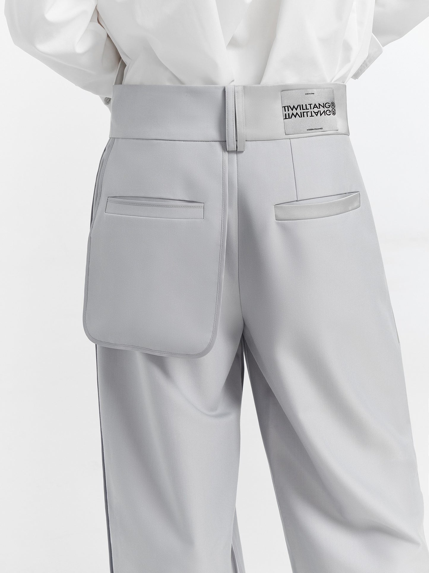 TIWILLTANG "Holy Sacrifice" Silver-grey satin stitching straight trousers