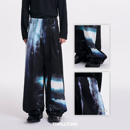 TIWILLTANG &quot;Waterfall and Floating Flames&quot; pioneering flash test original printed silhouette workwear stacked trousers