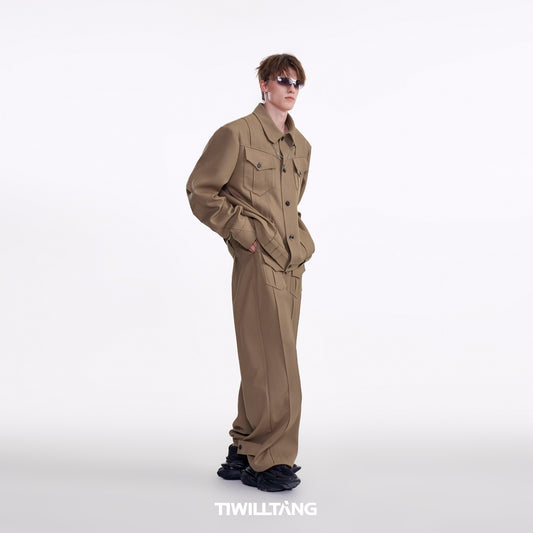 TIWILLTANG Qi Shi Lu &quot;Lin Ci Zhi Xi&quot; special-shaped metal button visible pleat adjustable casual pants