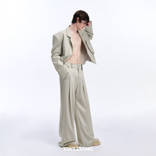 TIWILLTANG Qishilu &quot;Lianjiang Ningple&quot; double pleat three-dimensional tailoring wide-leg wool silhouette trousers