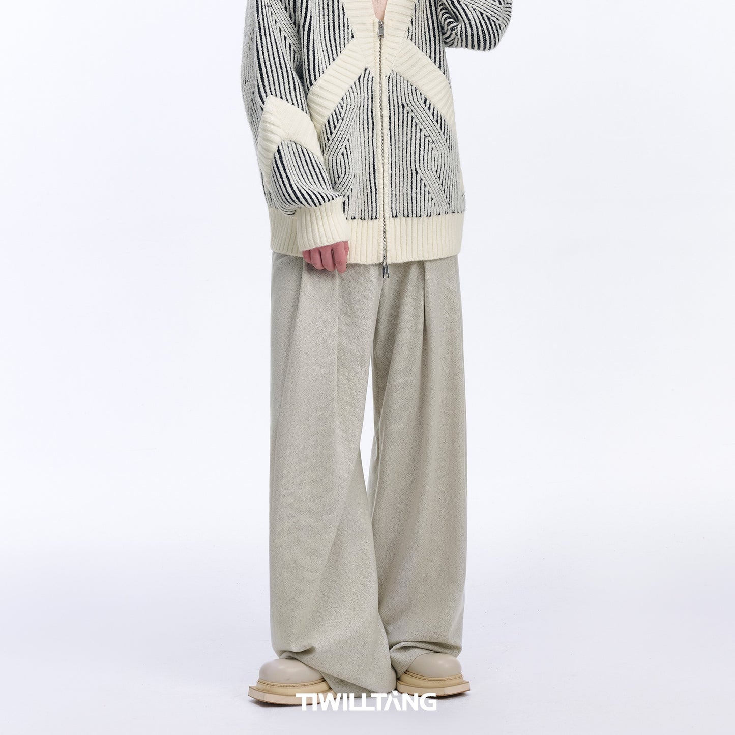 TIWILLTANG Qishilu &quot;Lianjiang Ningple&quot; double pleat three-dimensional tailoring wide-leg wool silhouette trousers