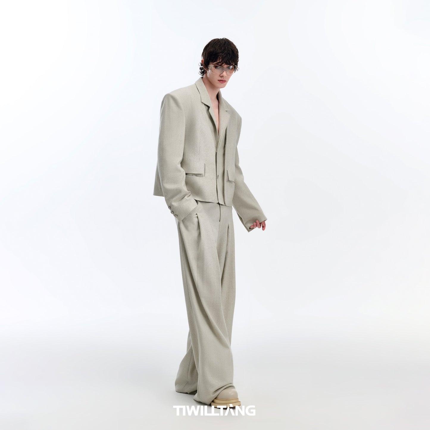 TIWILLTANG Qishilu &quot;Lianjiang Ningple&quot; double pleat three-dimensional tailoring wide-leg wool silhouette trousers