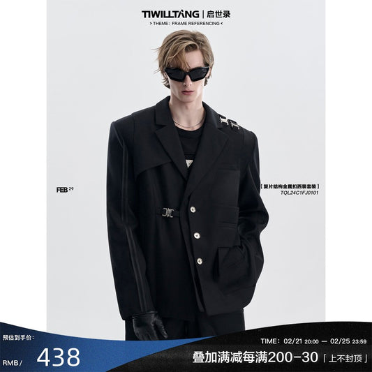 TIWILLTANG Kaishilu &quot;Jiekongqishi&quot; double-piece structure metal button suit loose silhouette