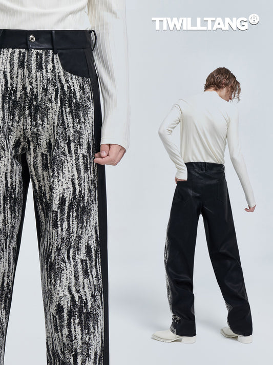 TIWILLTANG Qishilu &quot;Wei Ji Xiao Jue&quot; jacquard patchwork leather trousers