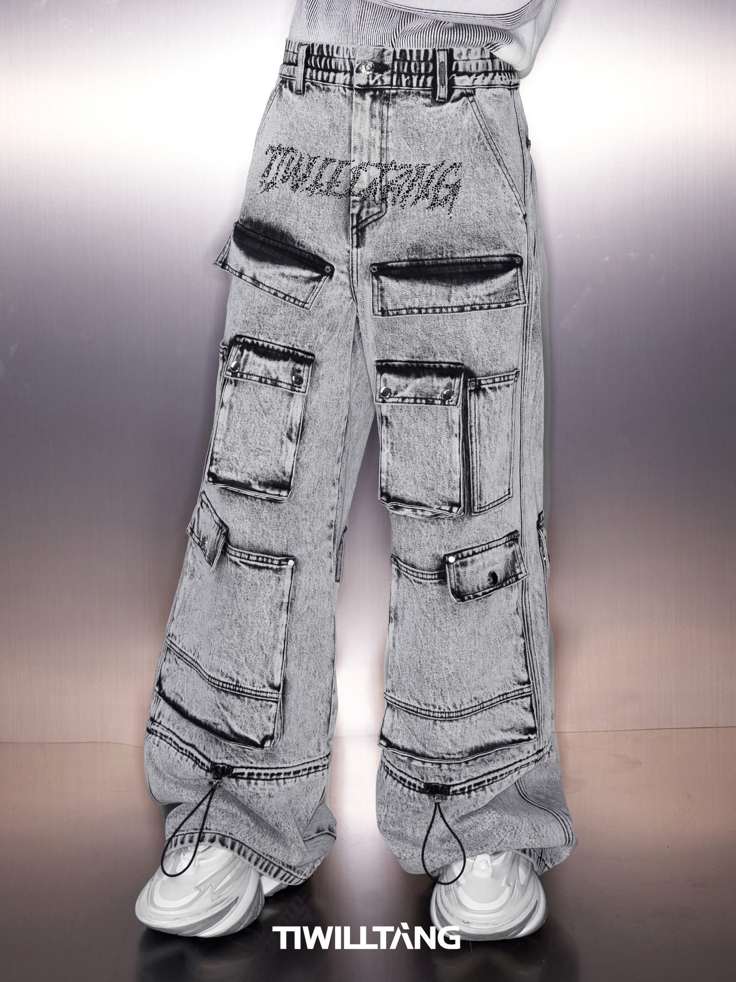 TIWILLTANG Qishilu &quot;Chenlinxuyu&quot; high-end customized multi-pocket denim washed workwear wide-leg pants