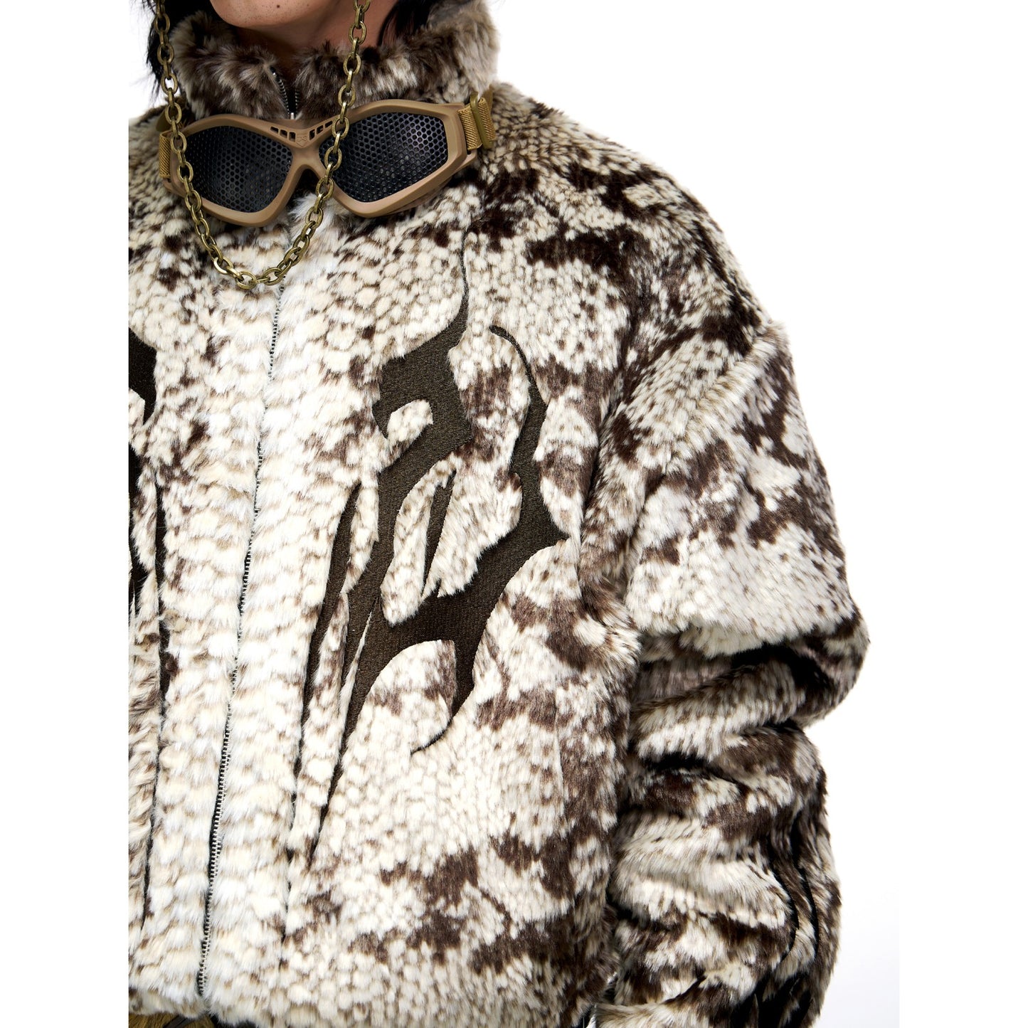 PERSONSOUL* Totem Embroidery Snake Print Faux Mink Feather Eco-friendly Fur Coat Plush Coat