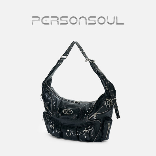 PERSONSOUL* soul human sheepskin (light) punk hobo bag small PunkSheepskinBag