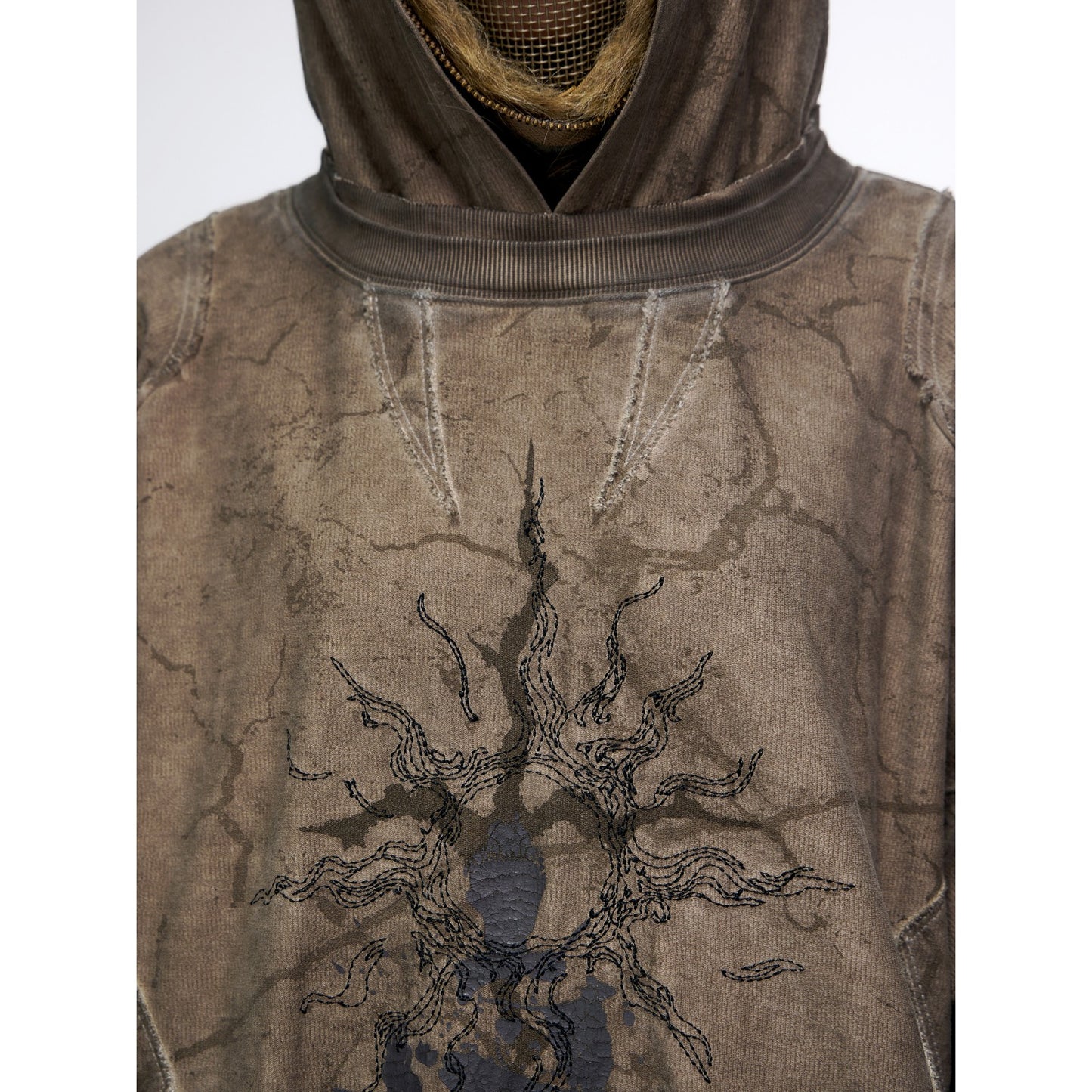 PERSONSOUL* Cracked and dried sun totem embroidery fried dyed hoodie Sun Totem Hoodie