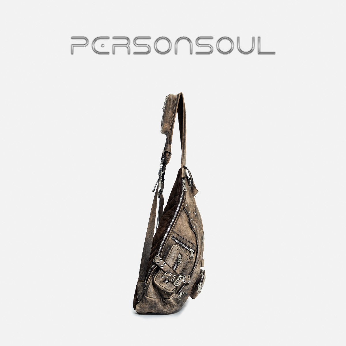 PERSONSOUL* soul human sheepskin punk one-shoulder tactical backpack SheepskinShoulderBag