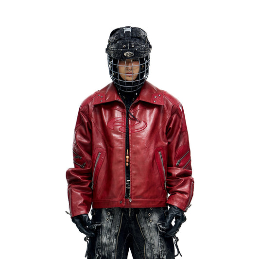 PERSONSOUL* Meta-symbol crocodile pattern red leather jacket Leather Jacket