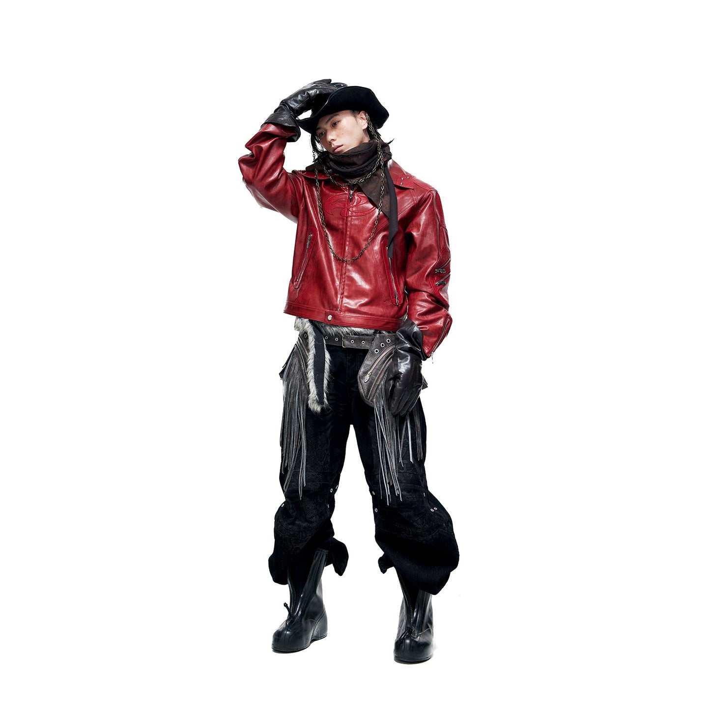 PERSONSOUL* Meta-symbol crocodile pattern red leather jacket Leather Jacket