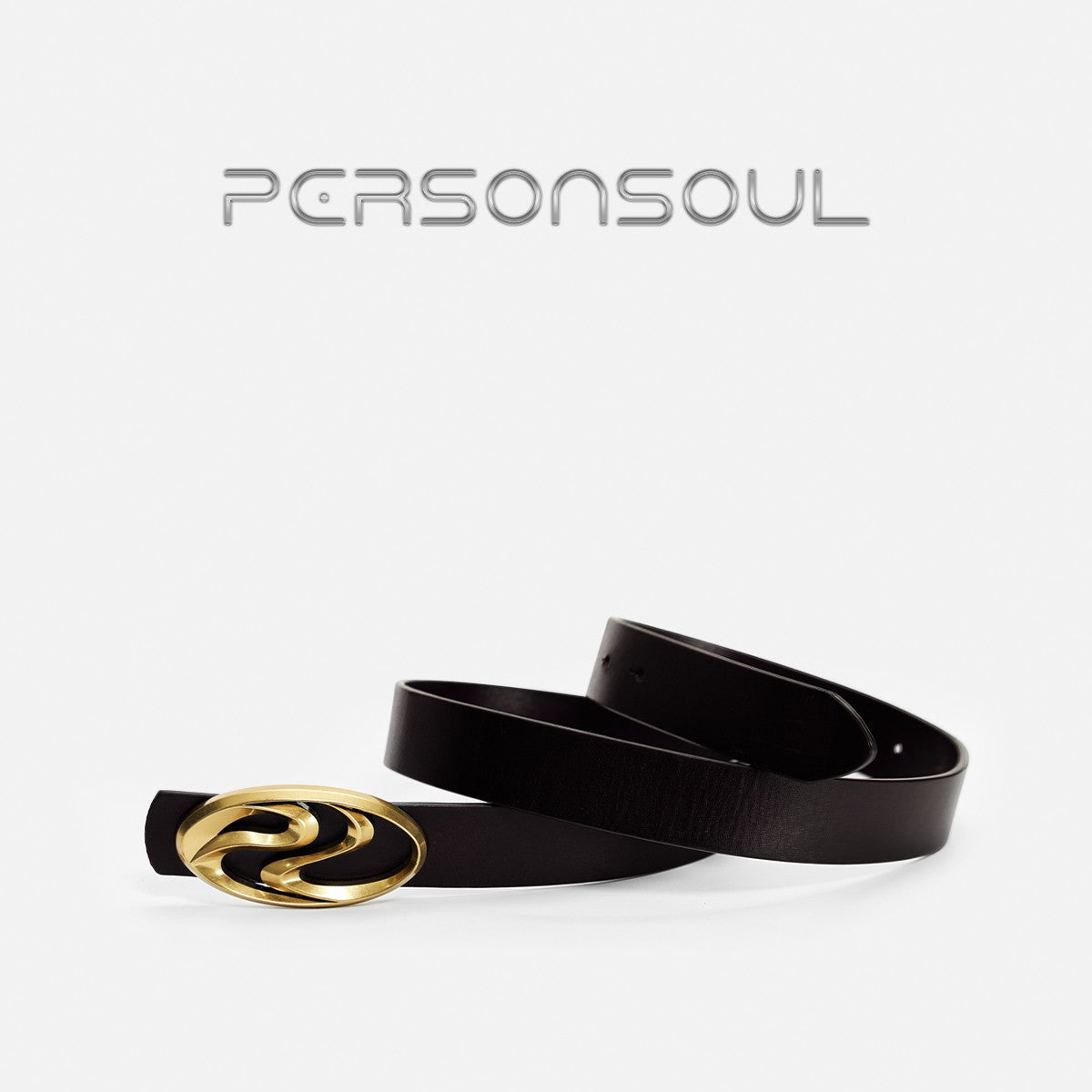 PERSONSOUL* Meta symbol matte silver plated distressed top layer cowhide belt Leather Belt