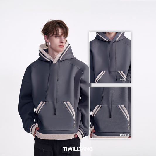 TIWILLTANG Qi Shi Lu &quot;Xi Yi Xi Ge&quot; hooded loose plus velvet fine grid ribbed collar casual sweatshirt