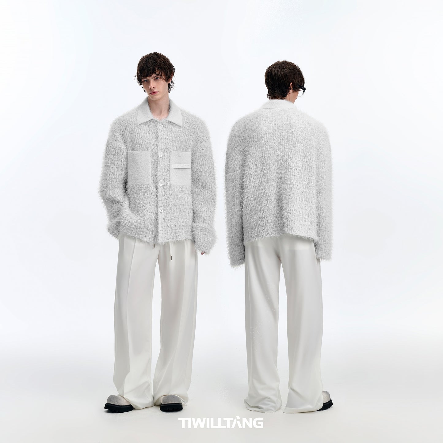 TIWILLTANG Kaishilu &quot;Mishan Naye&quot; ceramic button lazy white thick sweater knitted lapel cardigan