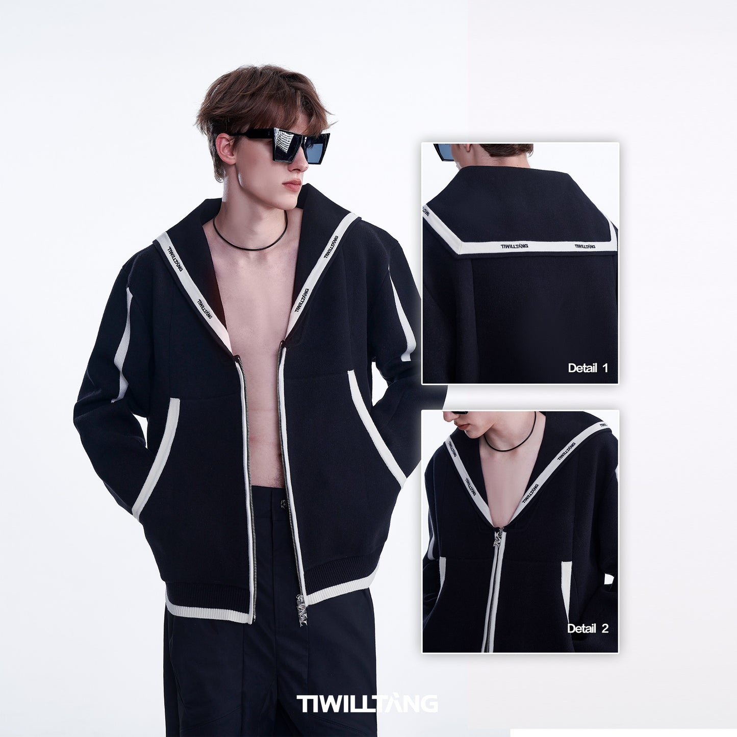 TIWILLTANG Qishilu &quot;Xiuji Hengyu&quot; superstar single product navy collar double zipper thick jacket