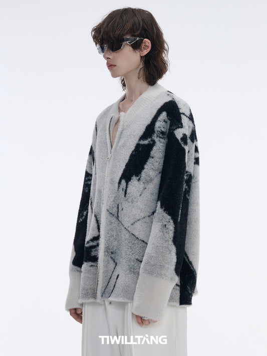 TIWILLTANG Qishilu &quot;Thorns and Filth&quot; high value lazy imitation mink jacquard knitted sweater cardigan