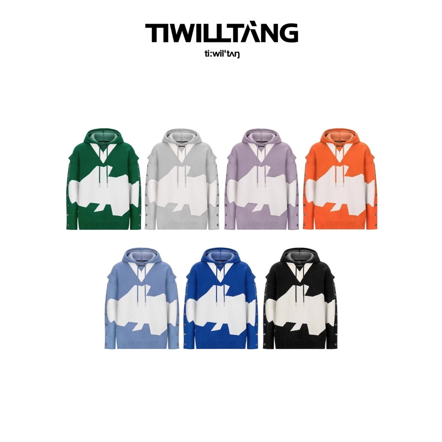 TIWILLTANG Qishilu &quot;Yaojuxingyu&quot; fake two-piece embroidered hooded knitted sweater jacket men's winter