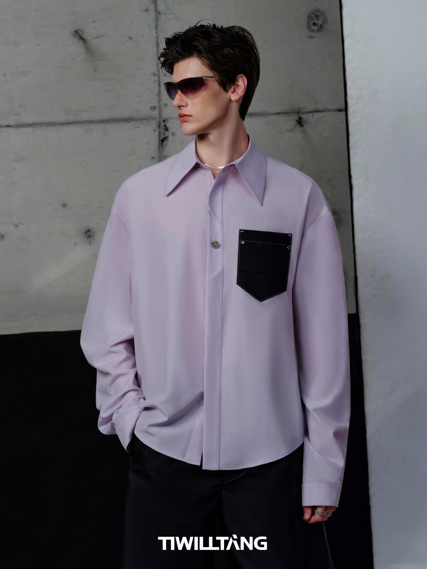 TIWILLTANG Qishilu &quot;Dusk&quot; structured leather pocket shirt summer contrast color shirt