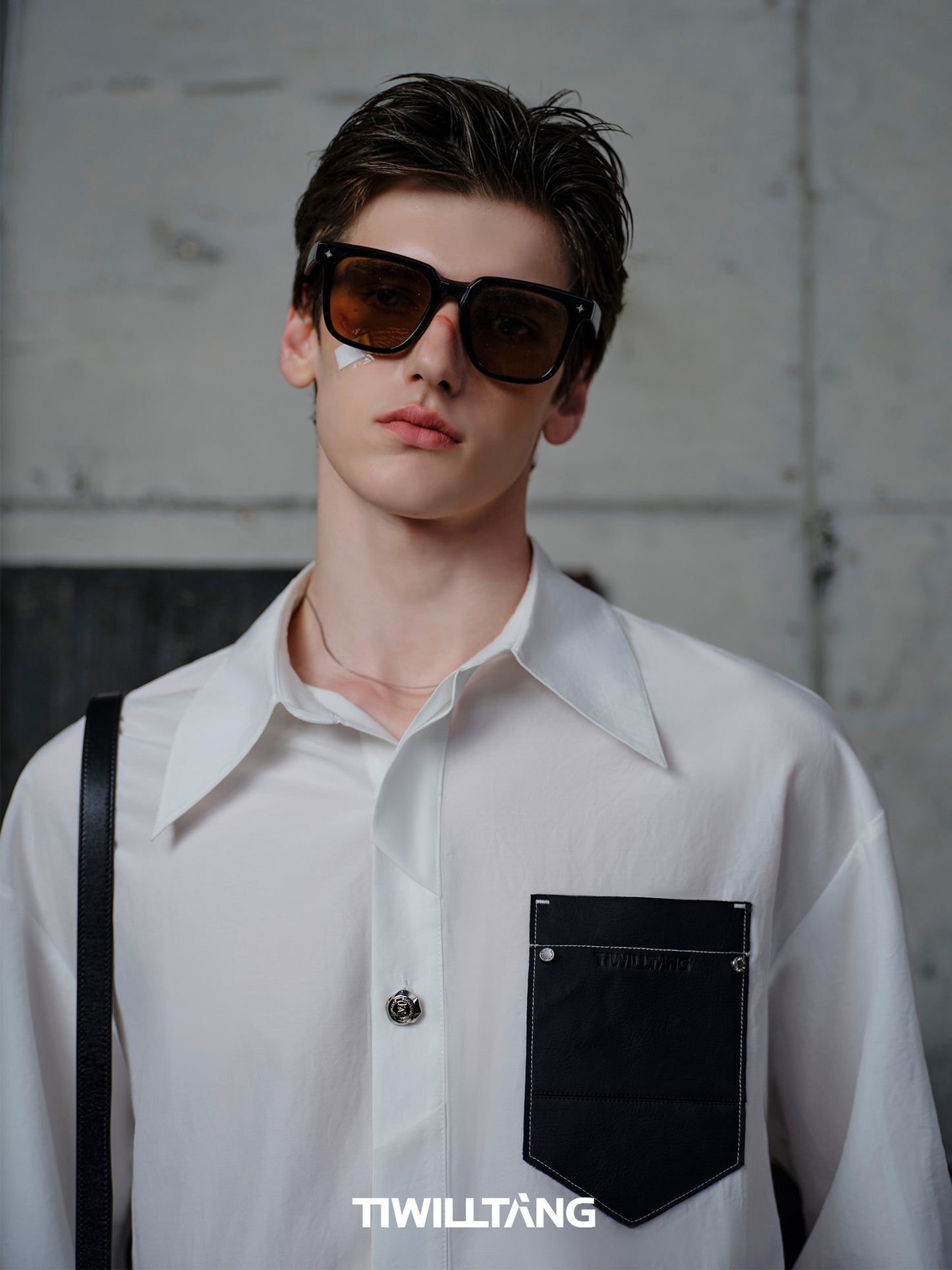 TIWILLTANG Qishilu &quot;Dusk&quot; structured leather pocket shirt summer contrast color shirt