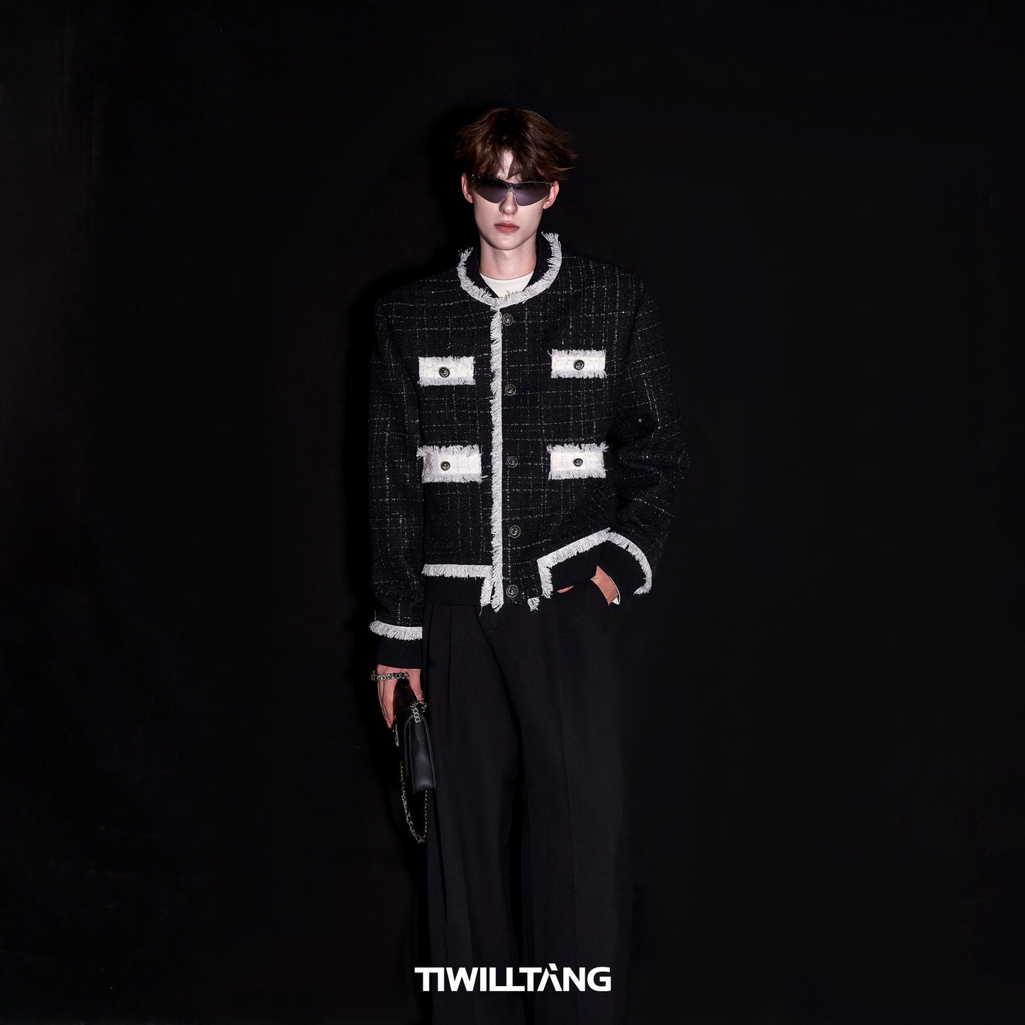 TIWLLTANG Qi Shi Lu &quot;White Fluorescent Light&quot; ribbed splicing Chanel style jacket hand-brushed suit