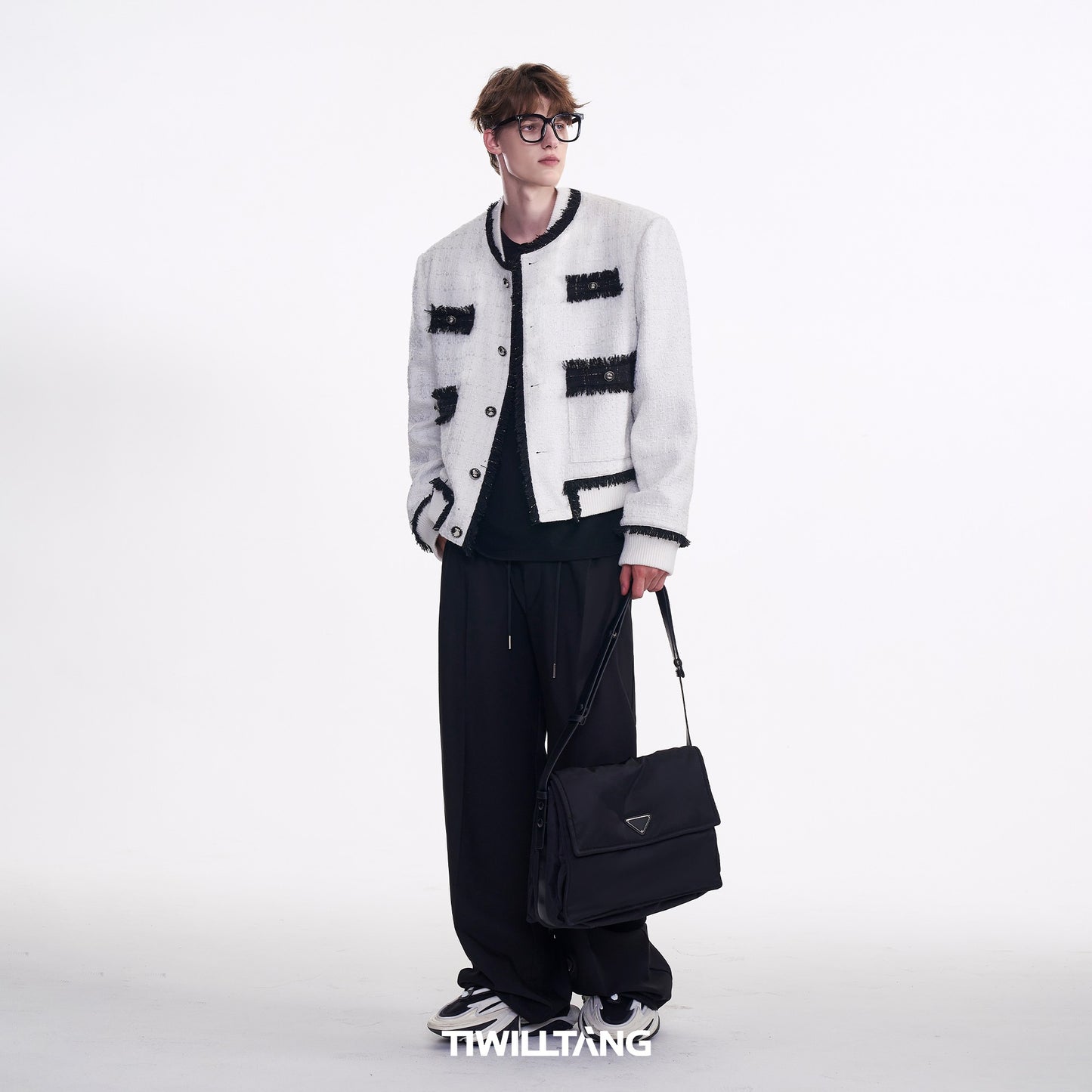 TIWLLTANG Qi Shi Lu &quot;White Fluorescent Light&quot; ribbed splicing Chanel style jacket hand-brushed suit