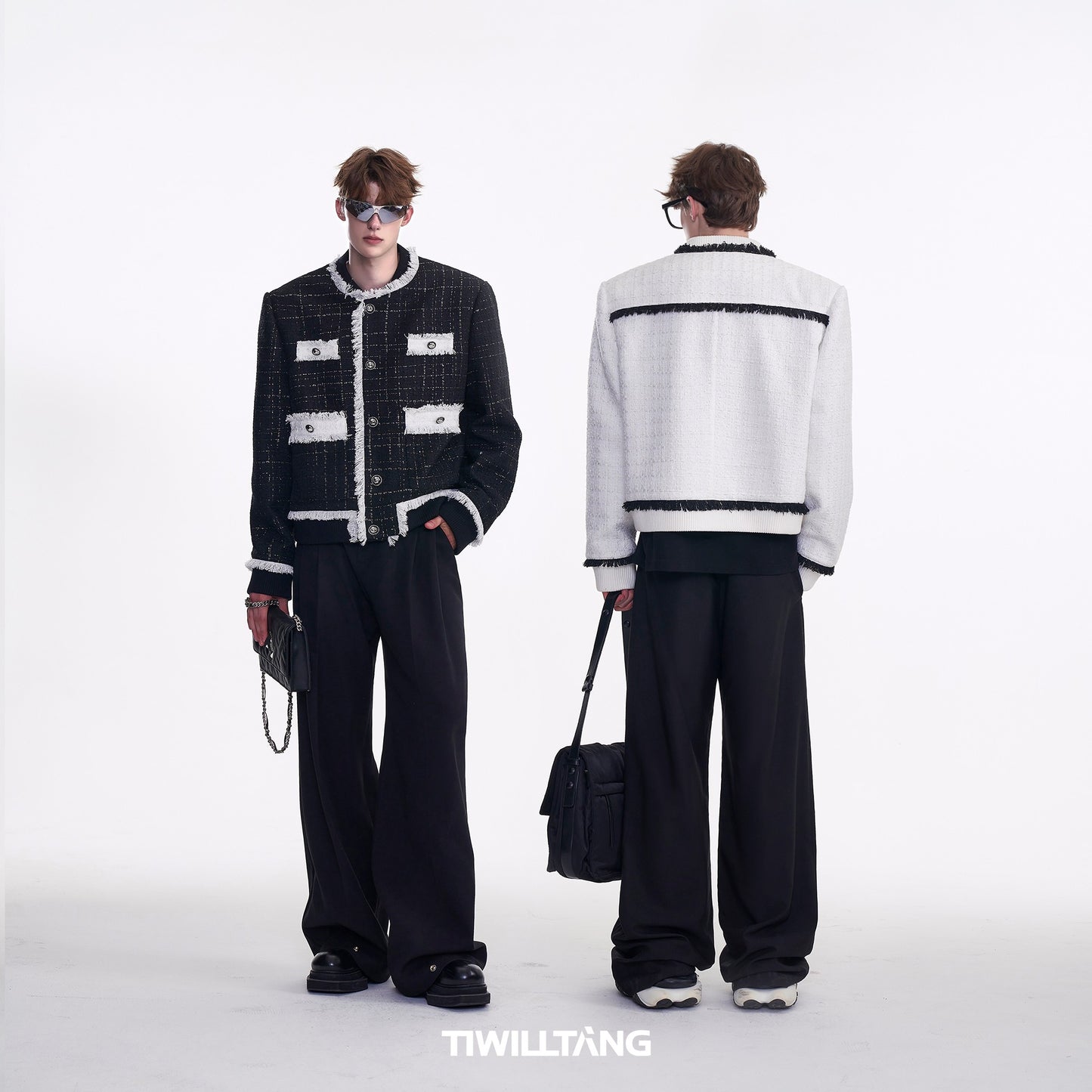 TIWLLTANG Qi Shi Lu &quot;White Fluorescent Light&quot; ribbed splicing Chanel style jacket hand-brushed suit