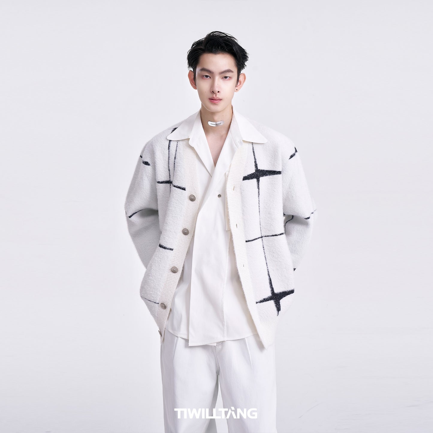 TIWILLTANG Qi Shi Lu &quot;Morning and Star&quot; V-neck design single-breasted original jacquard cardigan sweater