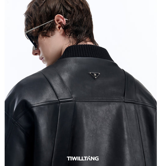 TIWILLTANG Kaishilu &quot;Suede Light Arc&quot; stand-up collar design double-opening metal zipper leather baseball jacket