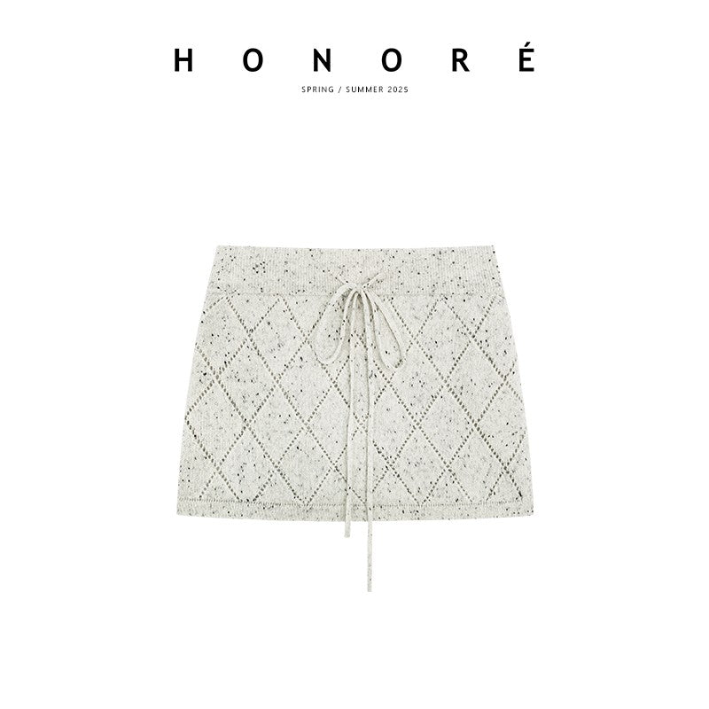 HONORE Ancient Moon Exquisiteness Diamond Hollow 0% Wool Knitted Three-piece Set