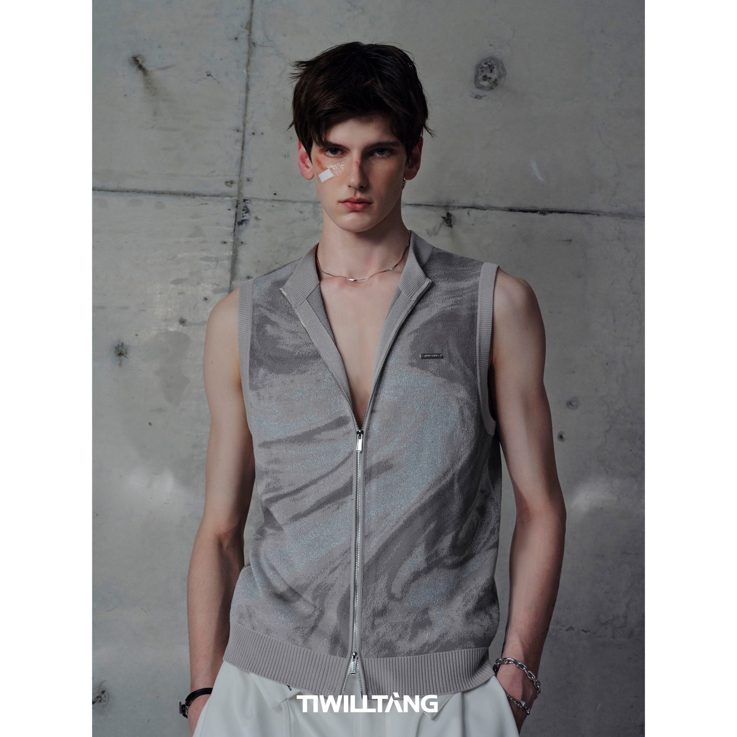 TIWILLTANG Qi Shi Lu &quot;Starry Shadow&quot; star pattern jacquard vest zipper sleeveless top men