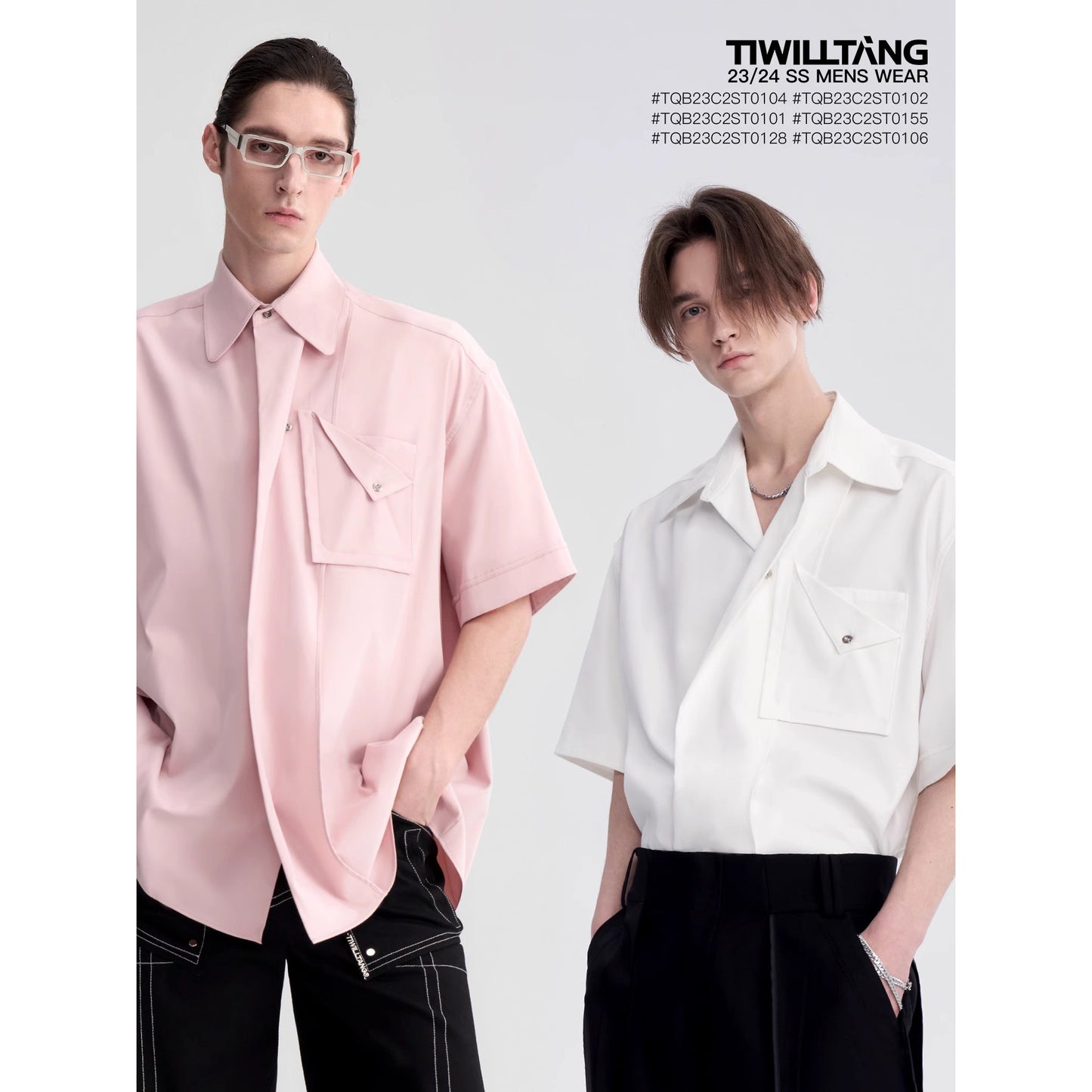 TIWILLTANG Qishilu &quot;Holy Trace Juexi&quot; three-dimensional placket short-sleeved black and white top loose shirt men's summer