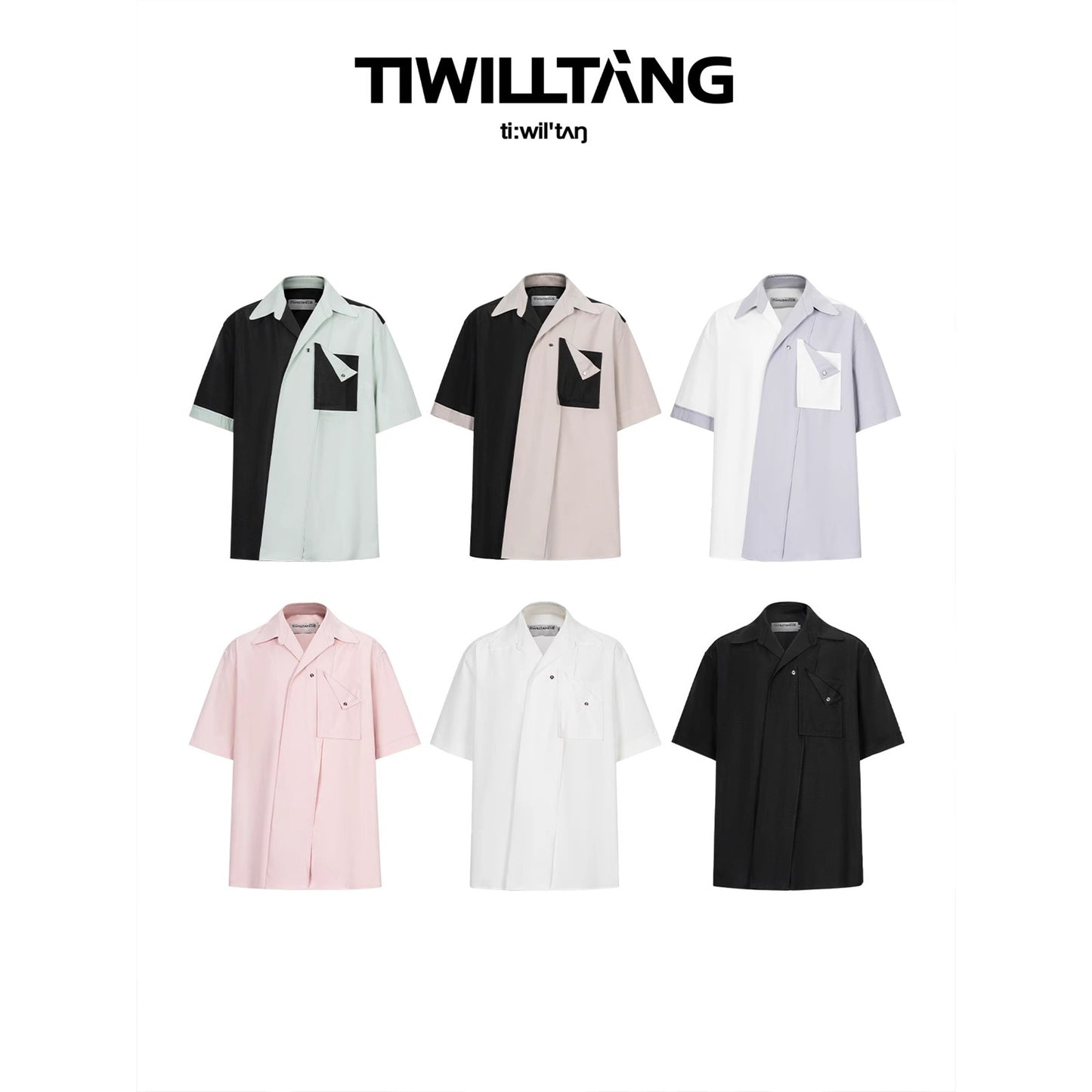 TIWILLTANG Qishilu &quot;Holy Trace Juexi&quot; three-dimensional placket short-sleeved black and white top loose shirt men's summer