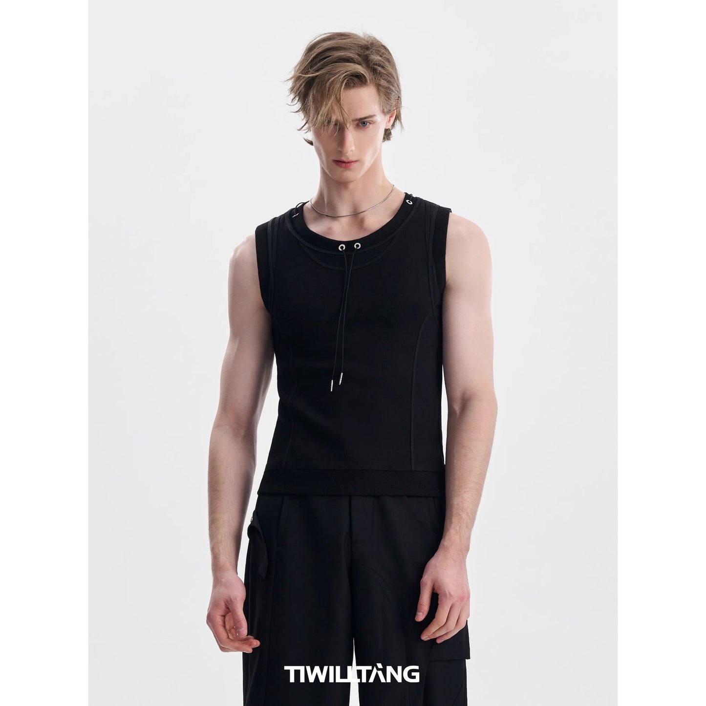 TIWILLTANG Qishilu &quot;Fengjing Yunqiong&quot; Chen Zheyuan and Bai Jingting's same style ribbed drawstring vest top