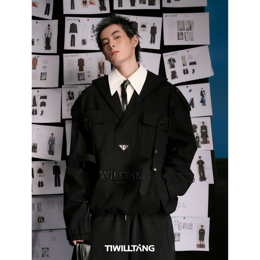 TIWILLTANG Qishilu &quot;Xu Luo Xing Yu&quot; workwear fold-over collar detachable belt pullover sweatshirt