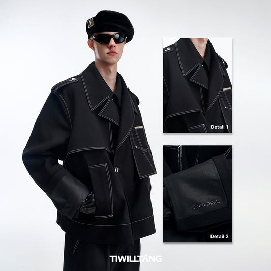 TIWILLTANG Qi Shi Lu &quot;Zhi Feng Ji Jing&quot; contrast line double piece X-shaped split folded windbreaker suit