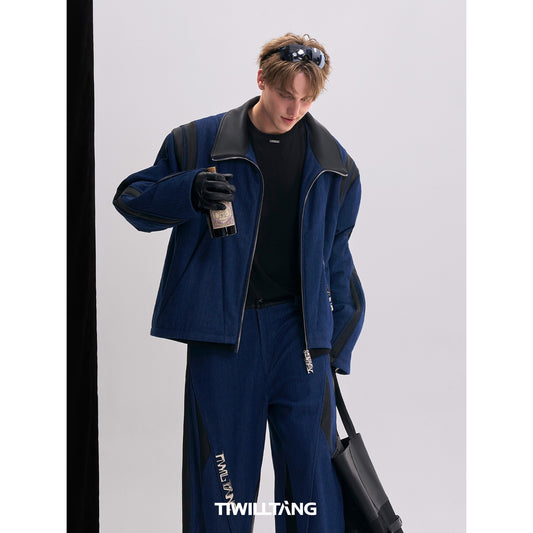 TIWILLTANG Qishilu &quot;Cutting Domain Chain Shadow&quot; Finale Denim Structured Leather Warm Casual Cotton Jacket