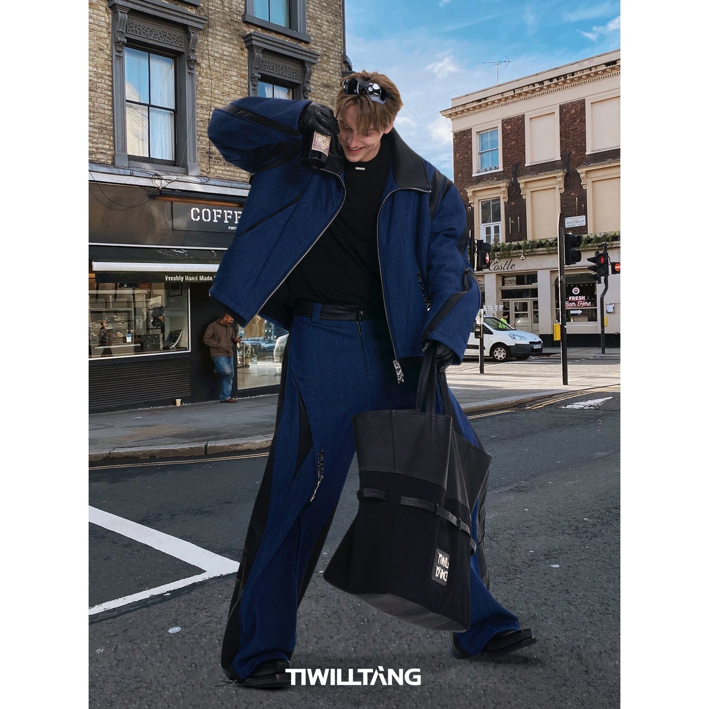 TIWILLTANG Qishilu &quot;Cutting Domain Chain Shadow&quot; Finale Denim Structured Leather Warm Casual Cotton Jacket