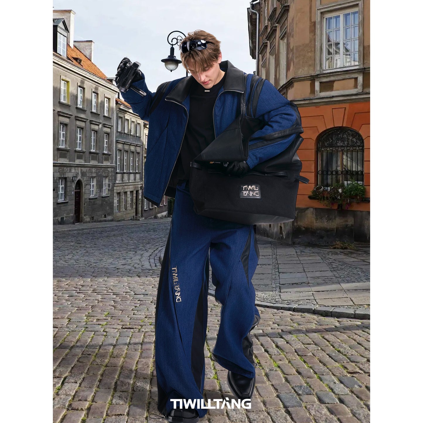 TIWILLTANG Qishilu &quot;Cutting Domain Chain Shadow&quot; Finale Denim Structured Leather Warm Casual Cotton Jacket